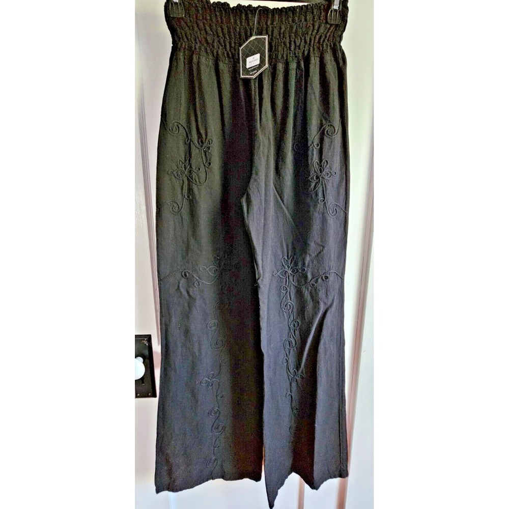 NWT Giocam Yamasua corp woman Sz L smocked waist wide leg embossed laced pull on